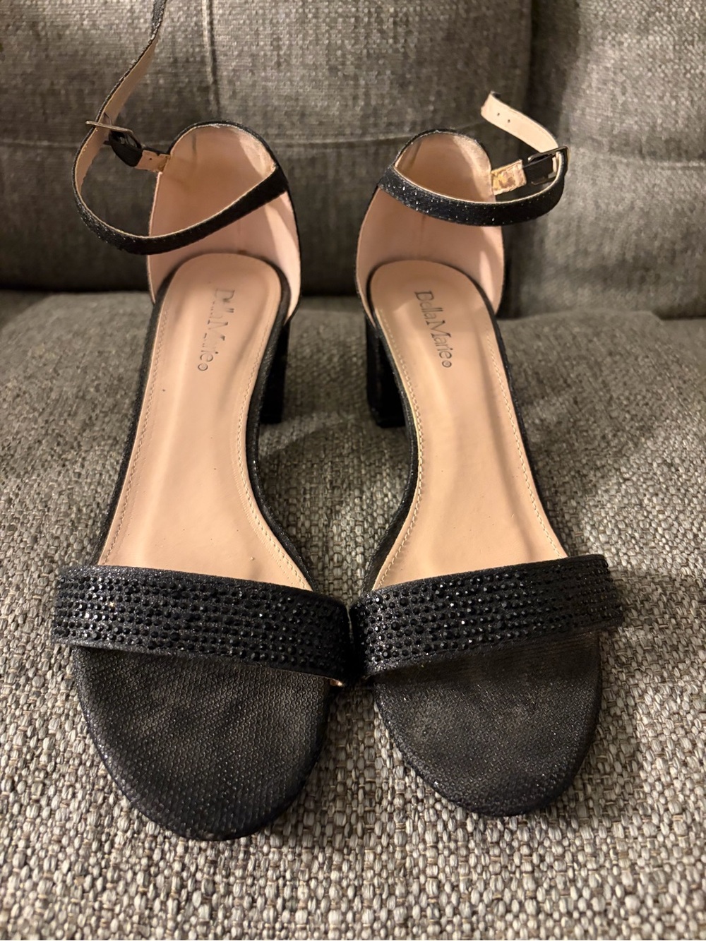 Milano Black Crystal Ankle-Strap Block Heels